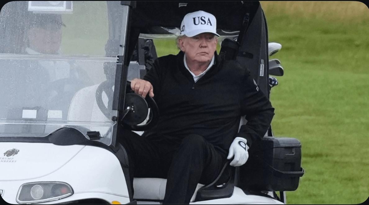 Convicted Felon and Close Friend of Paedophile Uncharacteristically Leaves Orange Paint at Home as UK Taxpayers Fork Out £14 Million for Security at His Own Golf Course in Scotland