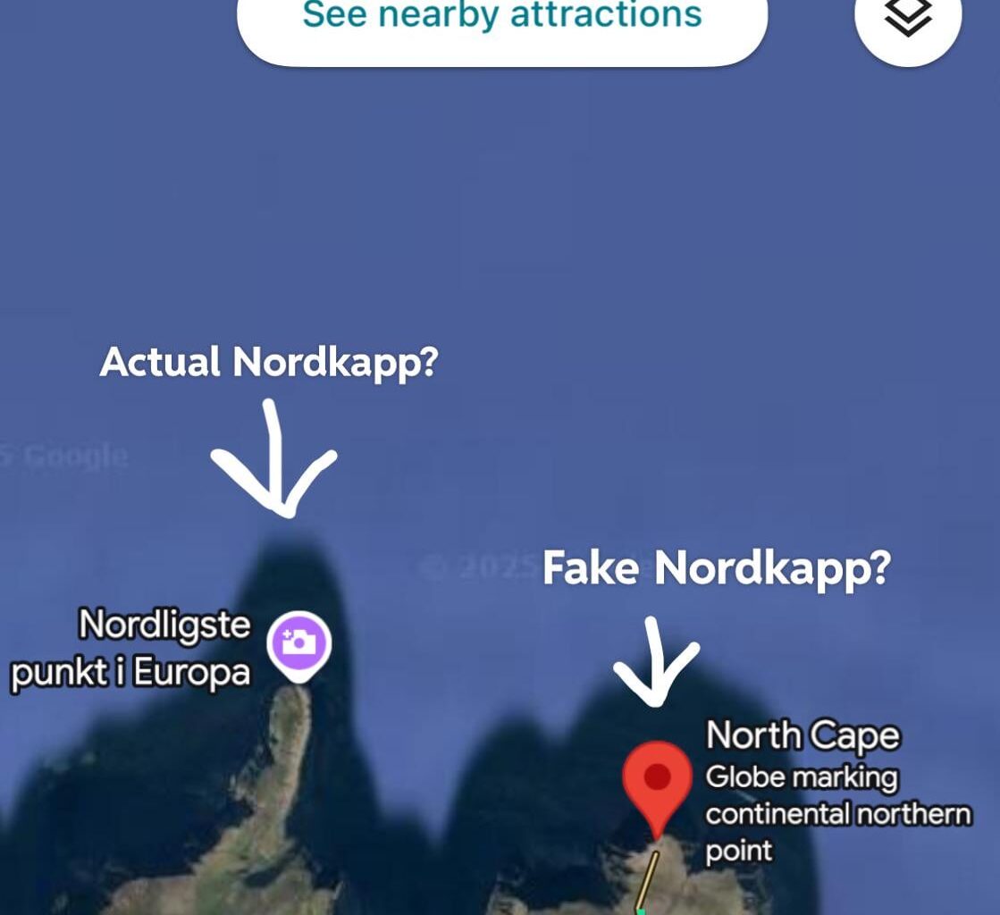 Why is the Nordkapp statue and road on a cape that's not actually the northernmost one?