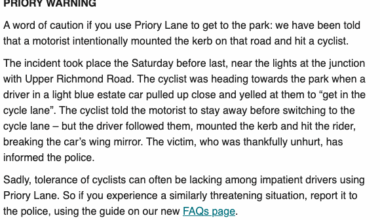 PSA: be careful cycling on Priory Lane