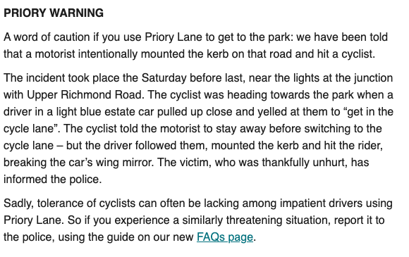 PSA: be careful cycling on Priory Lane