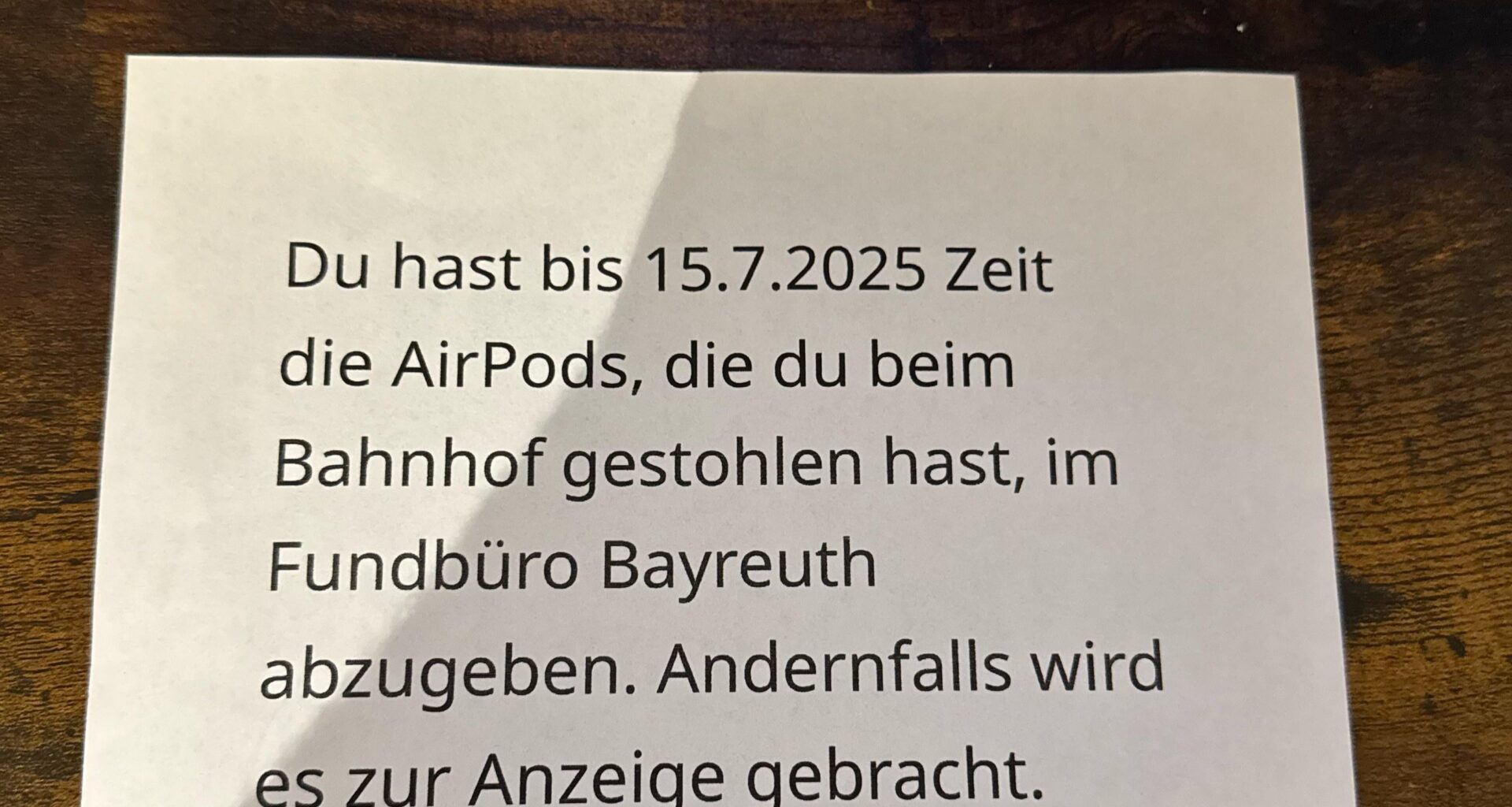 I found this note in my letter box. Thoughts?