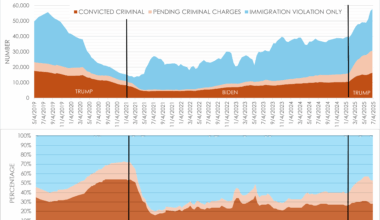 [OC] US ICE Detainees by Criminality (2019 - 2025)