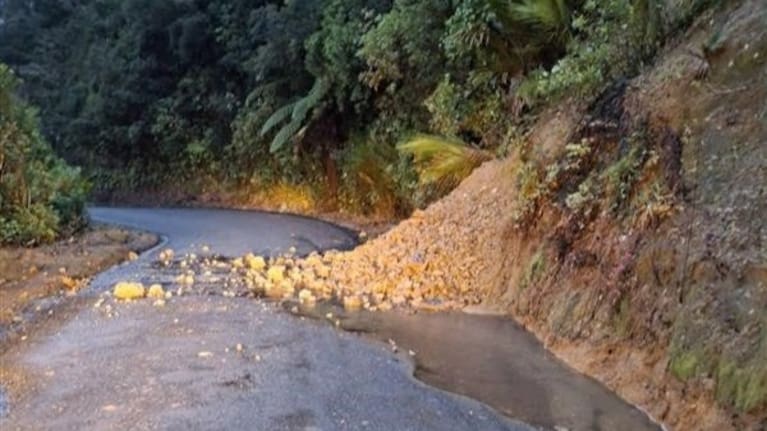 Rocks have fallen on Tapu Coroglen Rd.