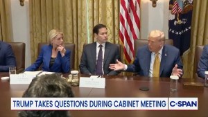 Donald Trump, Pam Bondi during Tuesday cabinet meeting (C-Span, X)