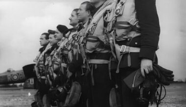 Flying Officer Jerzy Różański and his Lancaster crew of No. 300 (Polish) Squadron at RAF Faldingworth in 1944.  The crew was killed shortly after this photo was taken while on a RAF Bomber Command mission over Germany.