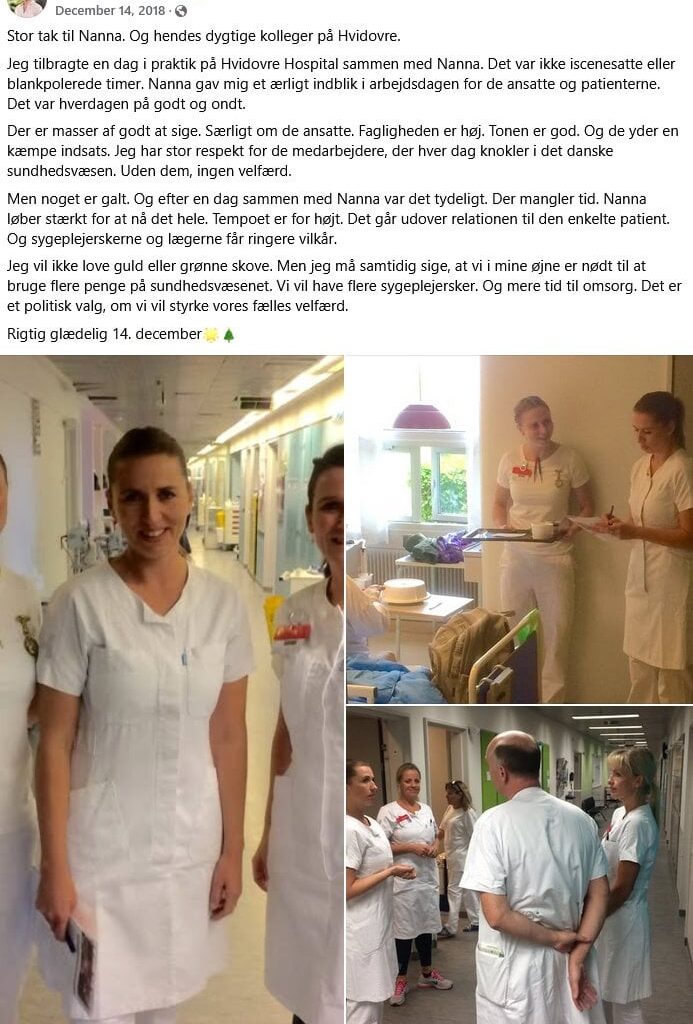 Mette F efter en dags praktik som sygeplejerske i 2018