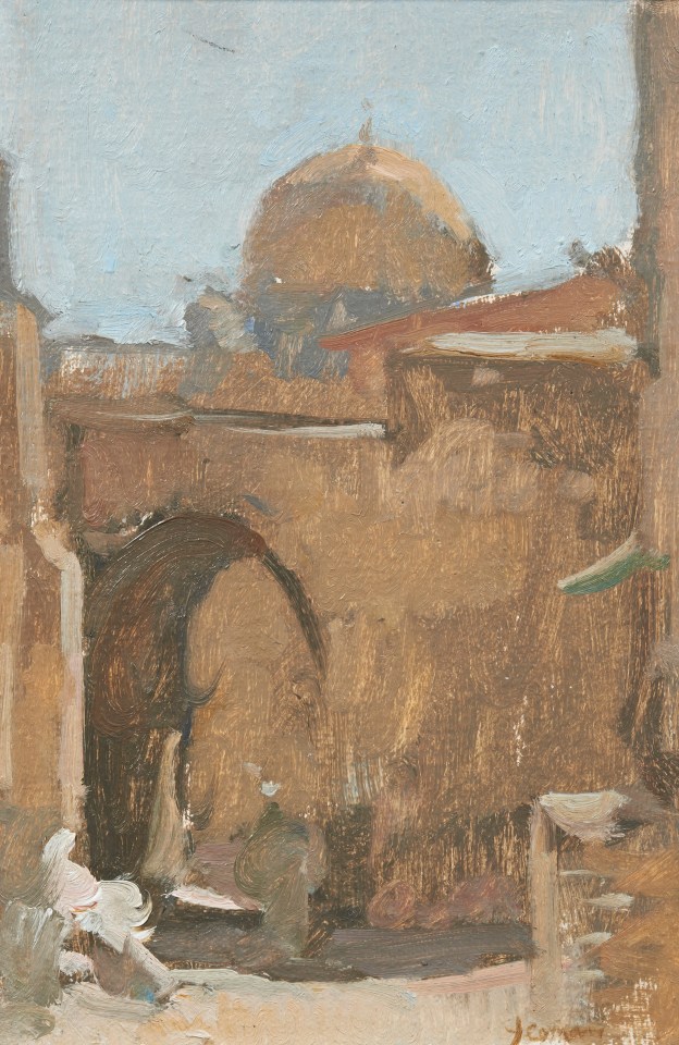 Painting of a building with a dome.