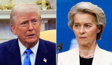 Donald Trump and Ursula von der Leyen. Pics: Reuters