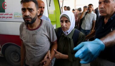 Palestinians transport casualties of Israeli fire, who were seeking aid in northern Gaza, according to medics. Pic: Mahmoud Issa/Reuters
