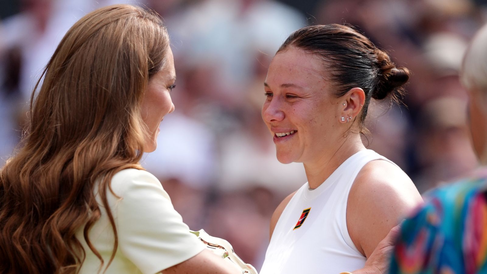 The Princess of Wales consoles Amanda Anisimova following the Ladies' Singles Final. Pic: PA