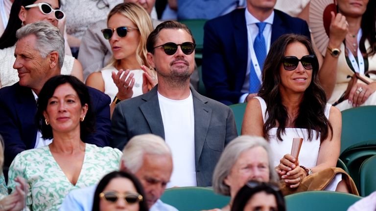 Leonardo DiCaprio watching Taylor Fritz and Carlos Alcaraz during their Gentlemen's Singles Semi-Final match on day twelve of the 2025 Wimbl