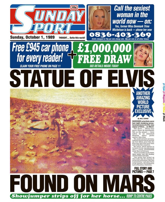 Classic Sunday Sport Front Pages.