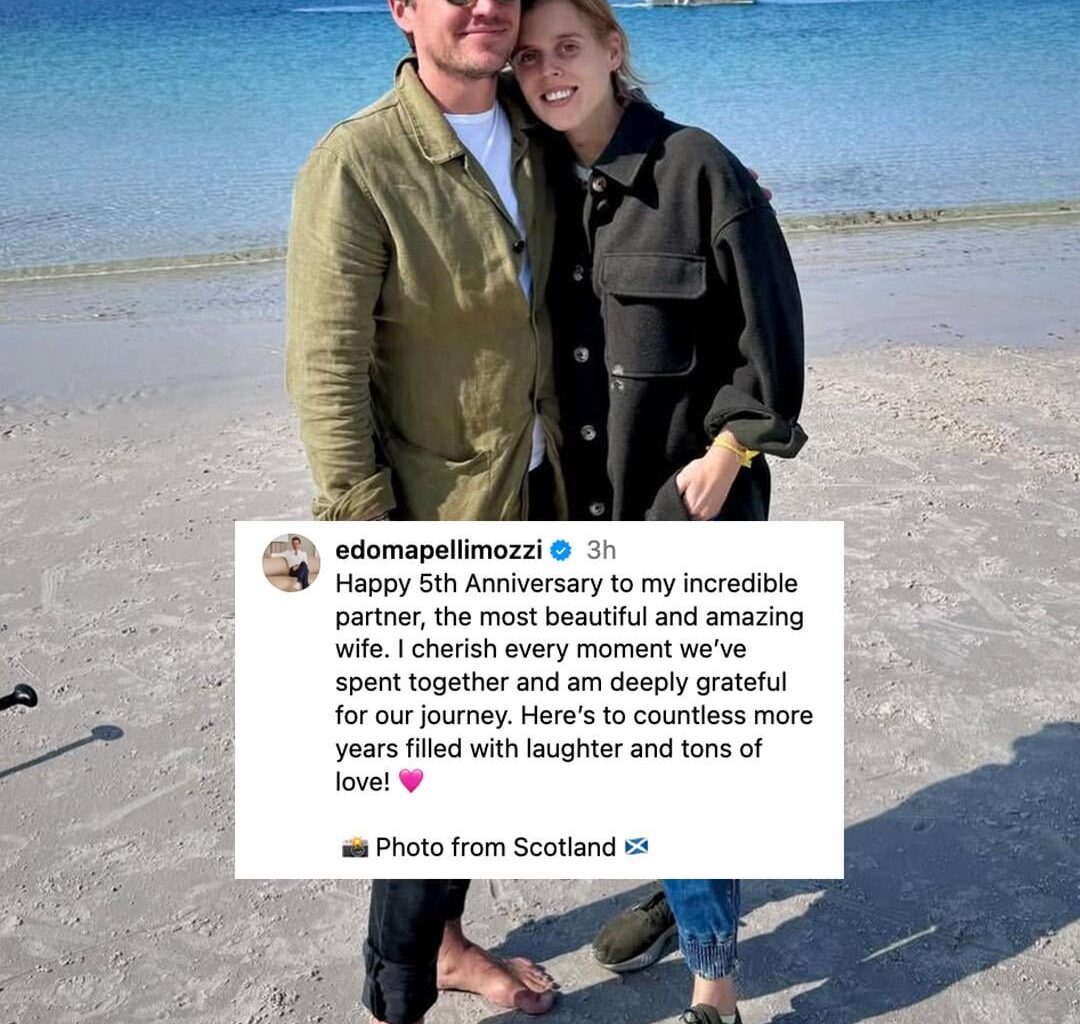 Princess Beatrice Goes Makeup-Free as Husband Calls Her the 'Most Beautiful Wife' on Milestone Anniversary |  📸: Edo Mapelli Mozzi