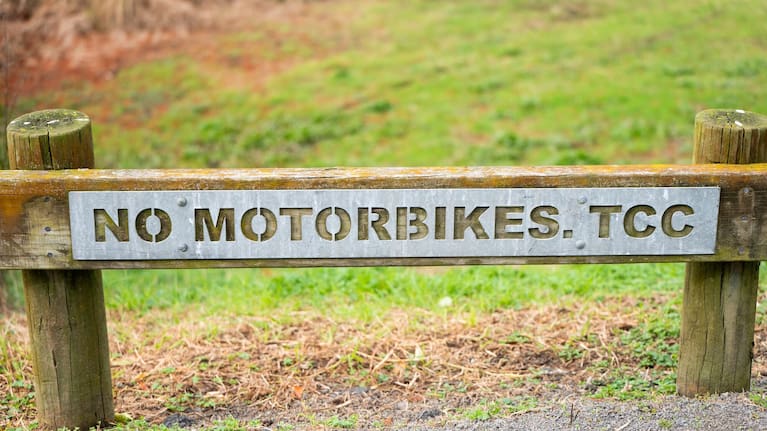 Tauranga City Council signage discouraging motorbikes is in place at most parks in the city