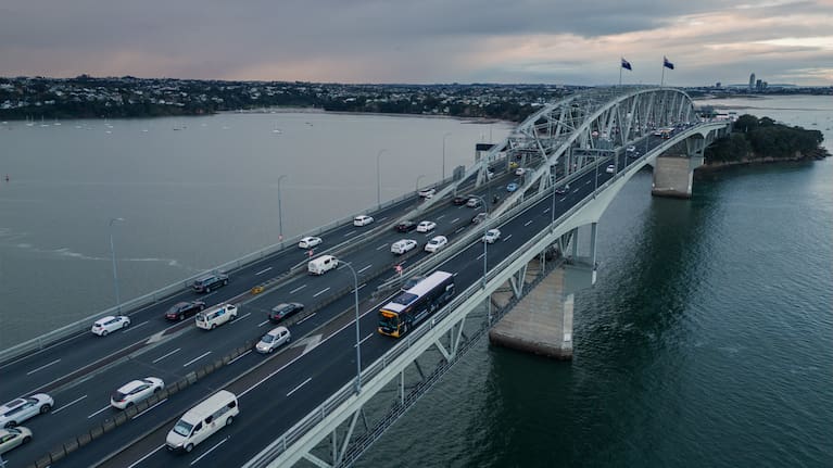 The bridge may remain in a four-lane each way configuration into the evening.