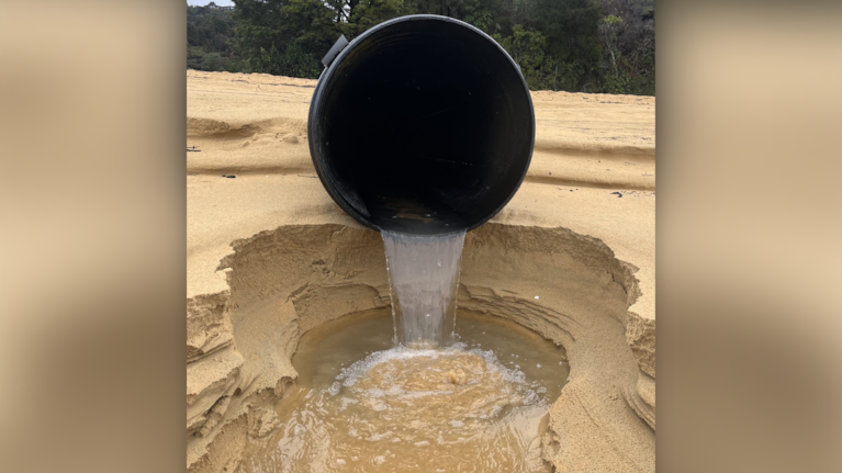 The faecal indicator bacteria has been traced to a stormwater pipe that drains onto the beach. Photo: Supplied/Bradley Reichert
