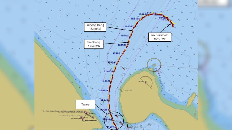 The track the Achilles Bulker took out of Tauranga Harbour.