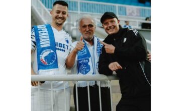 Copenhagen coach meets with an Albanian family from Denmark at the Pristina stadium