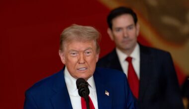 Donald Trump, with Marco Rubio in the background.