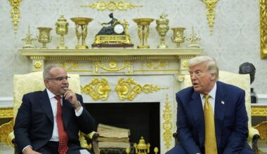 President Donald Trump and Bahrain's Crown Prince Salman bin Hamad Al Khalifa speak in the Oval Office of the White House, Wednesday, July 16, 2025, in Washington. (AP Photo/Alex Brandon)