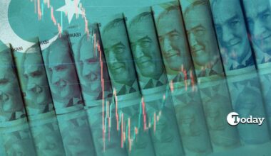 Photo illustration shows rolled Turkish lira banknotes overlaid with financial charts, accessed on June 11, 2025. (Collage by Türkiye Today/Mehmet Akbas)