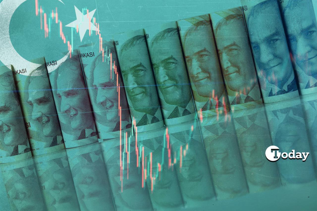 Photo illustration shows rolled Turkish lira banknotes overlaid with financial charts, accessed on June 11, 2025. (Collage by Türkiye Today/Mehmet Akbas)