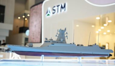 The model of Türkiyes first indigenous fast attack craft at the 17th International Defense Industry Fair on 22 July, 2025. (AA Photo)