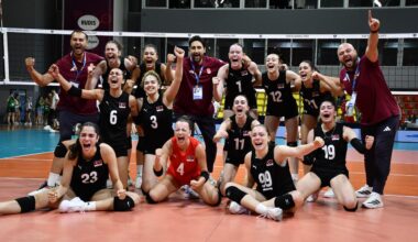 Türkiye’s U18 Women’s Volleyball National Team celebrates after defeating Italy in the final of the 18th European Youth Olympic Summer Festival (EYOF 2025) held in Skopje, North Macedonia, July 26, 2025. (AA Photo)