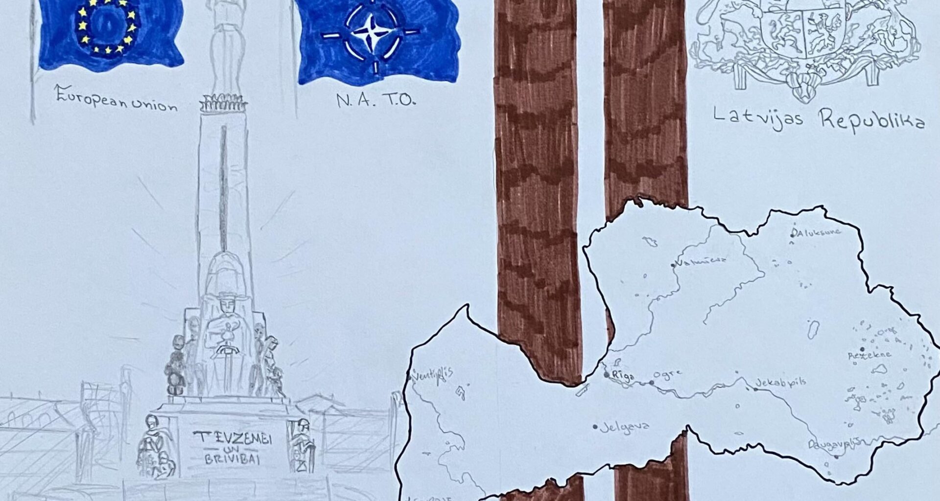 Hand drawn map of Latvia