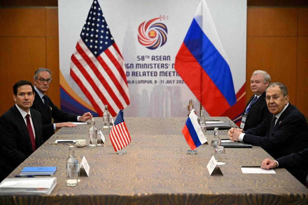 Marco Rubio and Sergei Lavrov meeting in Kuala Lumpur.