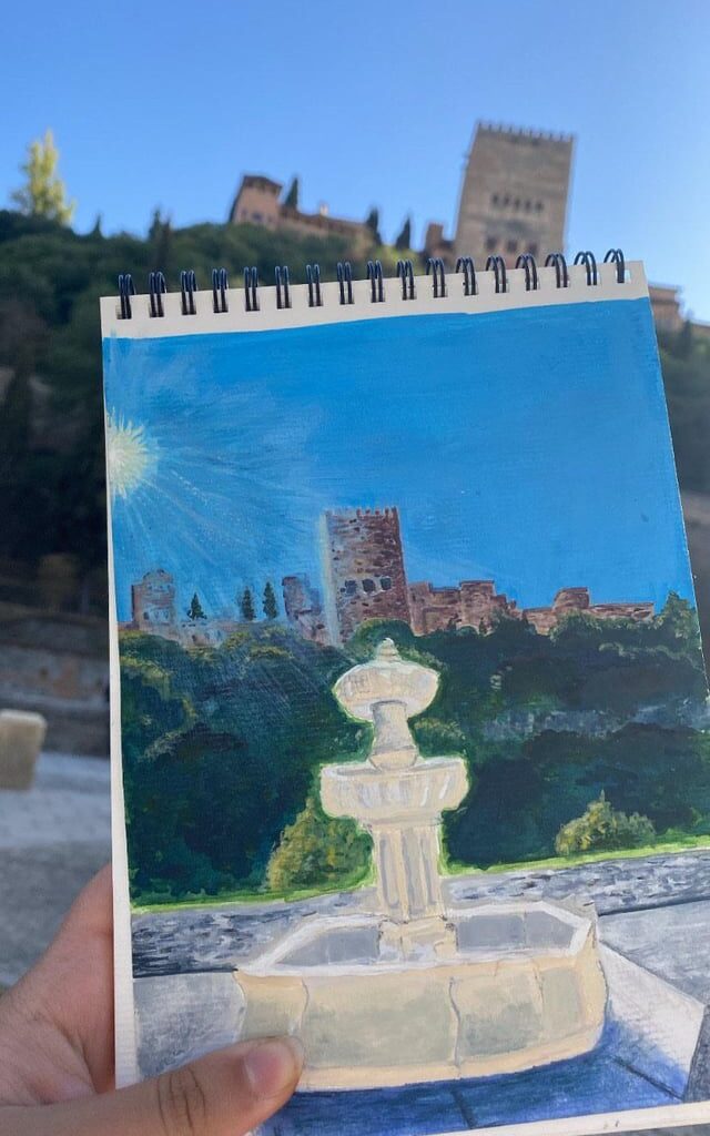 Pintura que hice de la Alhambra desde el Paseo de los Tristes 🌅