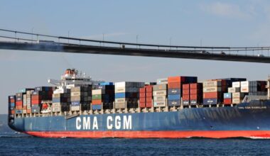 A cargo ship loaded with containers sails under the Bosphorus Bridge in Istanbul, Türkiye, on October 2, 2011. (Adobe Stock Photo)