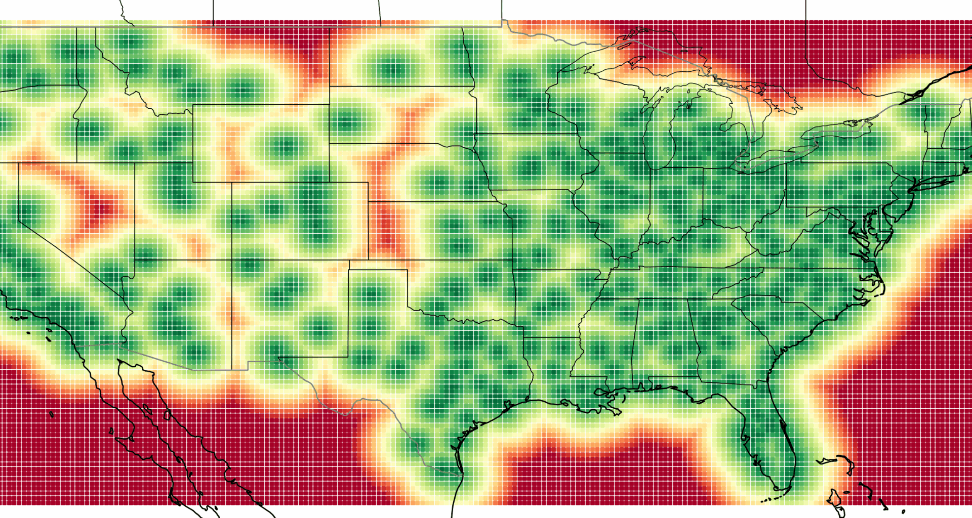 [OC]Mapping America’s Most Desolate Areas by Distance from Costco and Sam’s Club