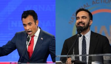 (From left to right) Vivek Ramaswamy, the former Department of Government Efficiency (DOGE) chief and New York's mayoral candidate Zohran Mamdani