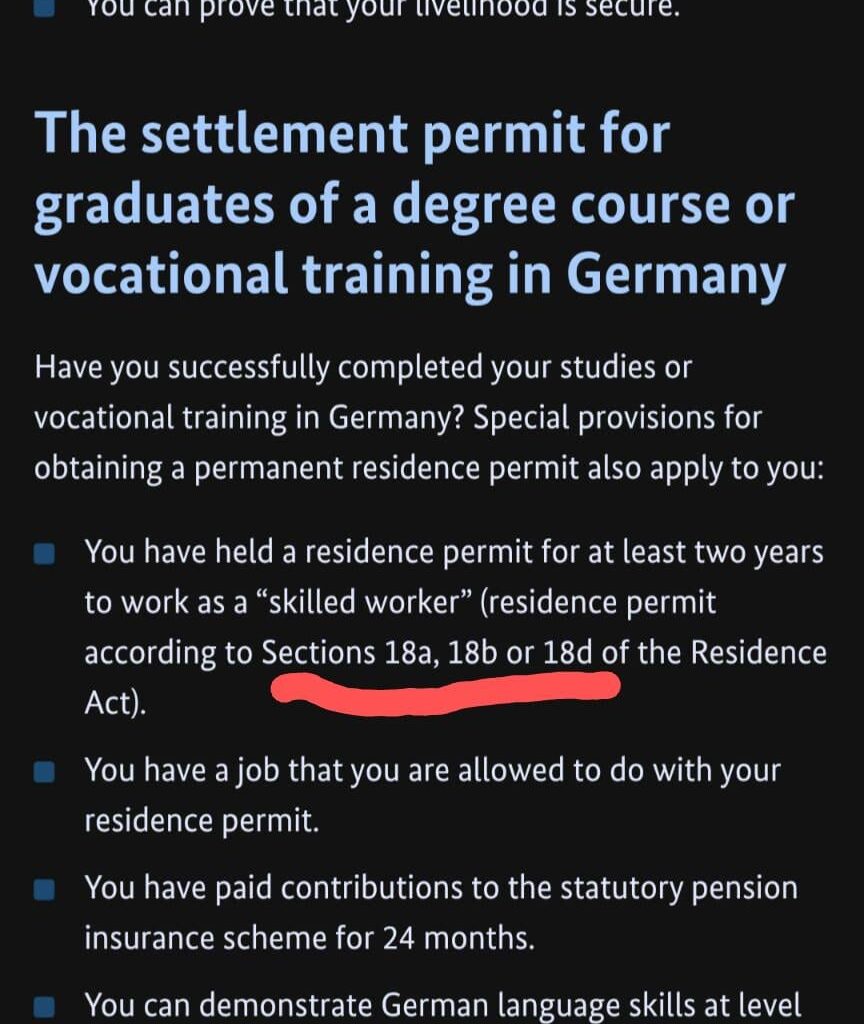 Settlement permit for graduates of German universities