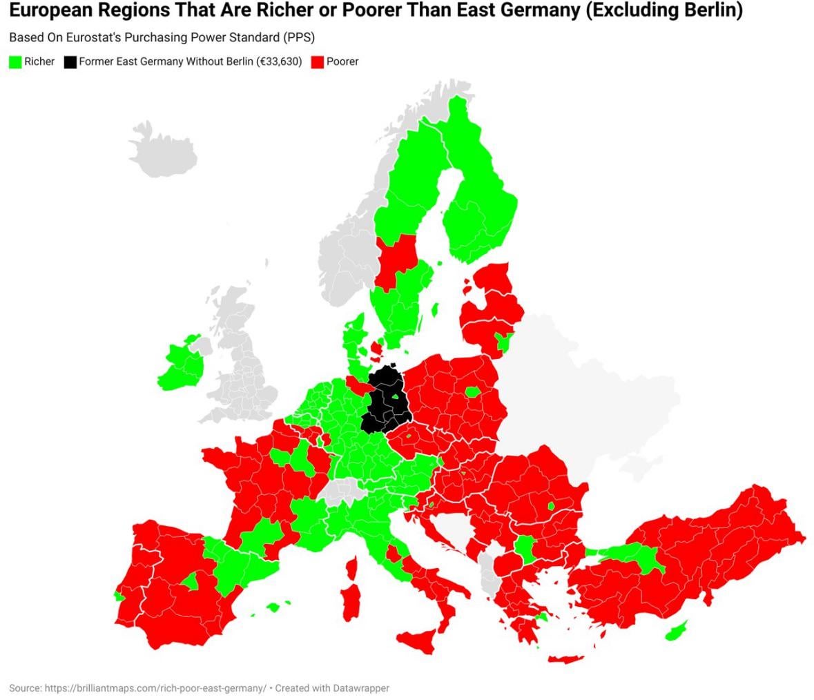 Regions in Europe That Are Richer and Poorer than East Germany