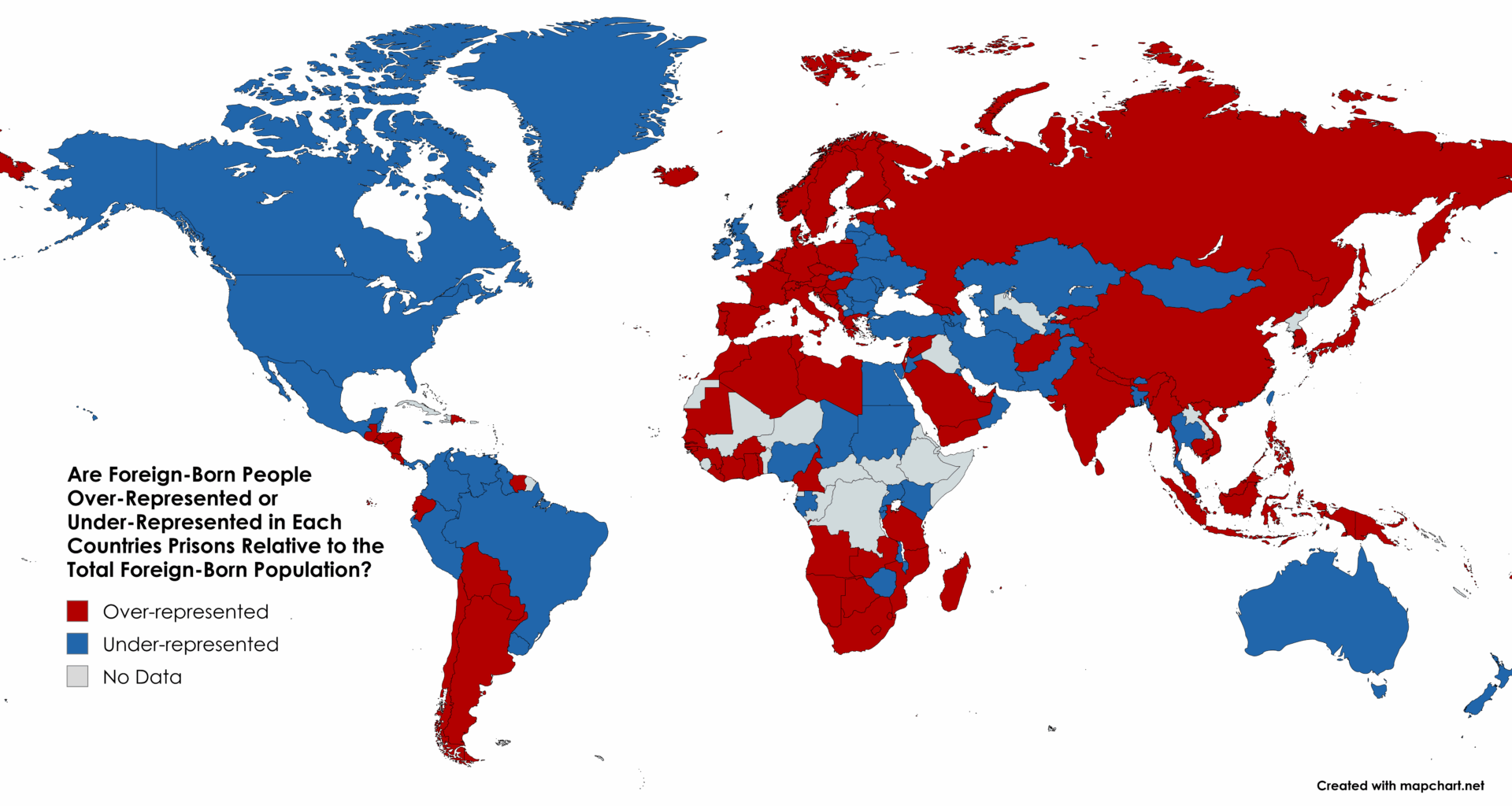 Are Foreign-Born People Over-Represented or Under-Represented in Each Countries' Prisons Relative to the Total Foreign-Born Population? [OC]