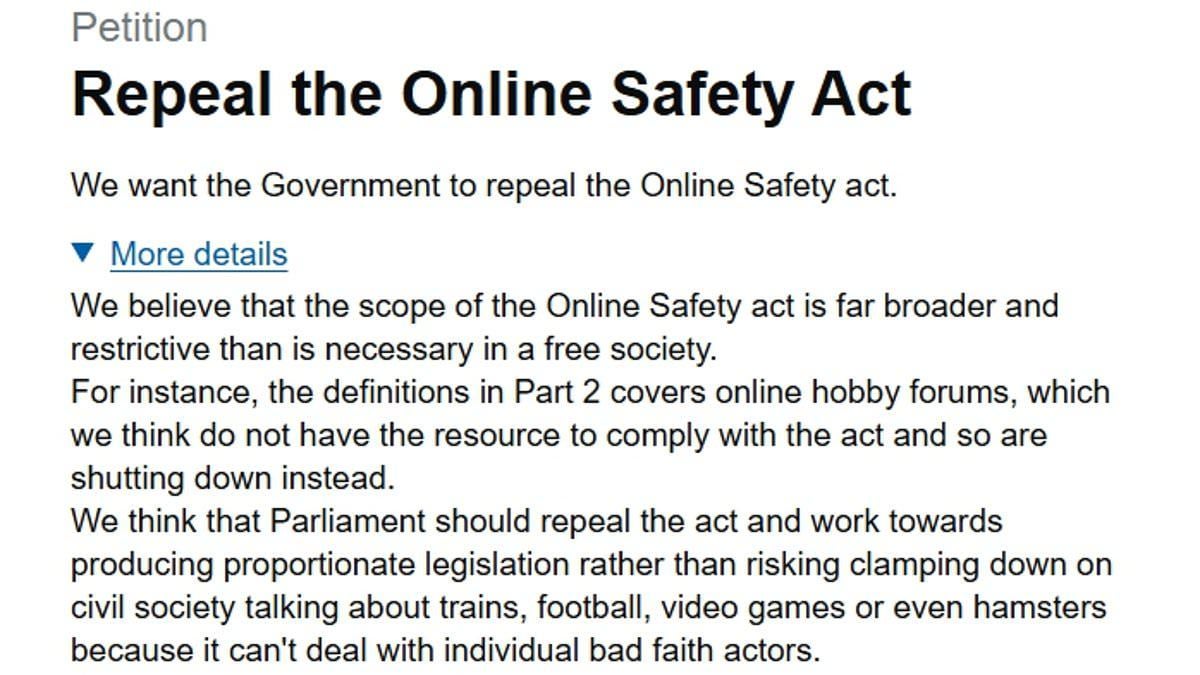 Brits rebel against Online Safety Act as petition reaches 380,000 signatures - and age checks spark concerns around privacy and free speech