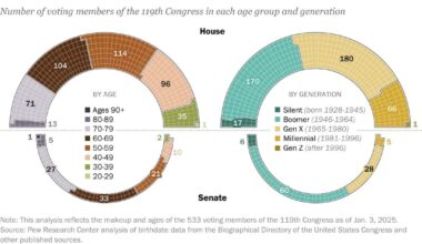Number of Voting Members of the 119th Congress in Each Age Group and Generation