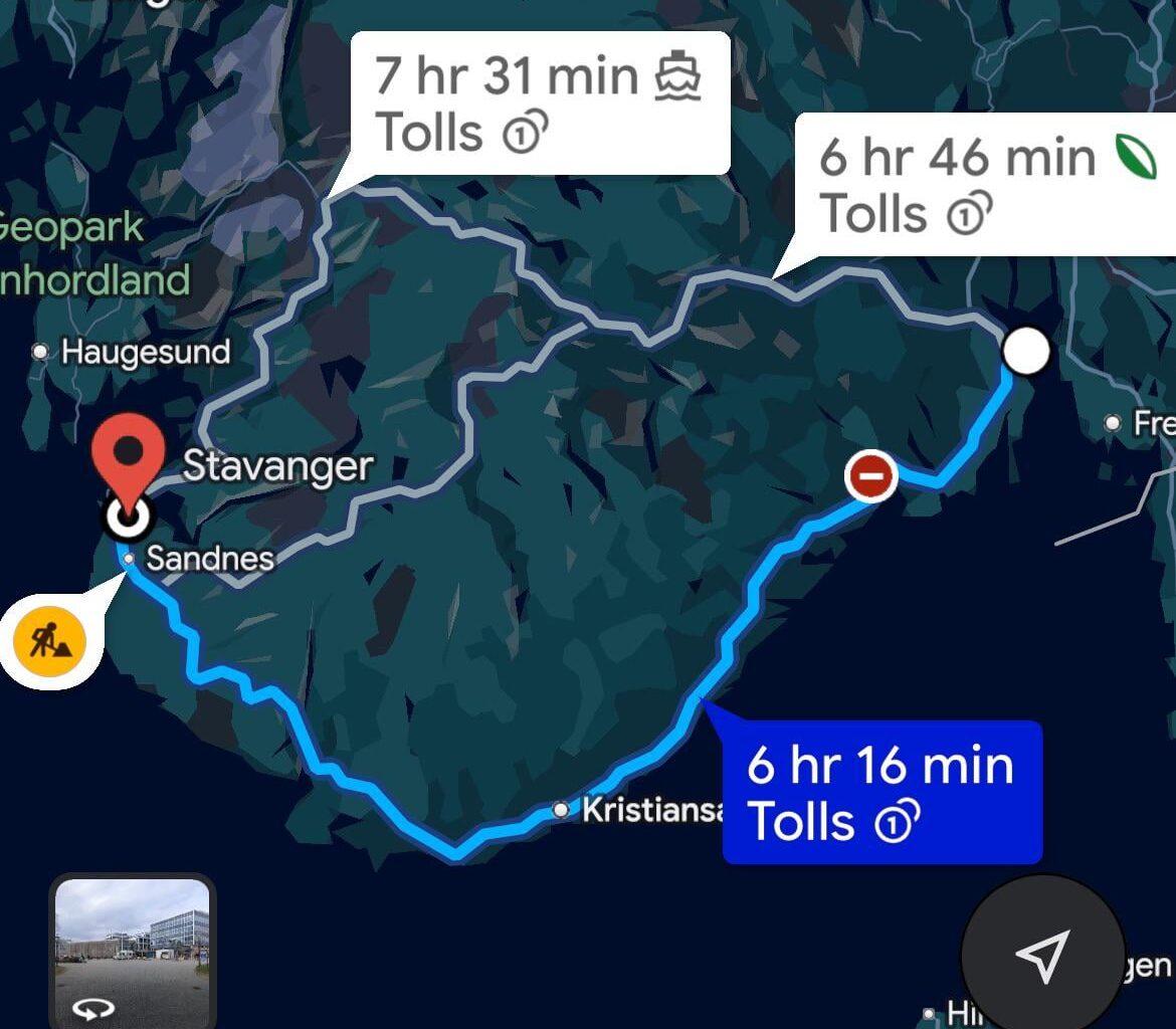 Best route by car for scenery to Stavanger?