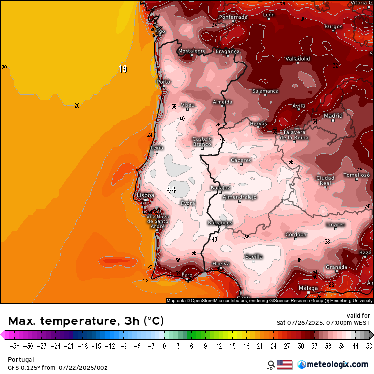 Apesar de menos intenso esta onda de calor pode levar as temperaturas até 43-44ºC nos locais mais quentes...