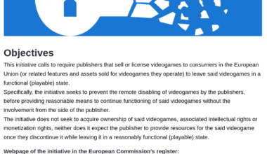 For anyone who want's to help preserve video games (I.e. stop publishers from revoking acceess when shutting down servers) sign the stopkillinggamees initiative, it only needs a little over 100k more signatures.