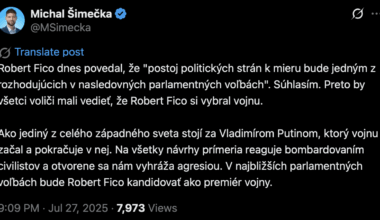 "Robert Fico bude kandidovať ako premiér vojny." Michal Šimečka
