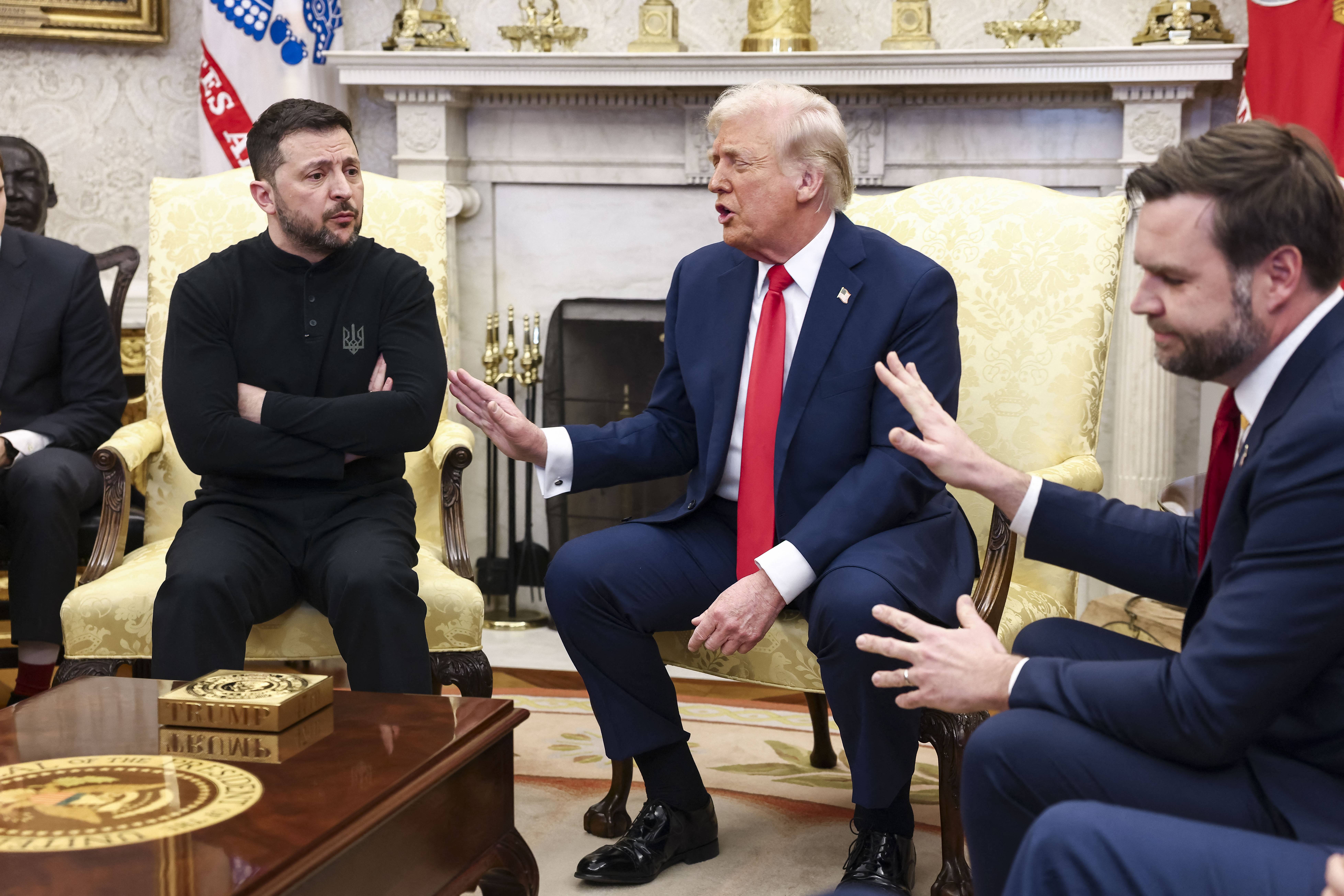 Presidents Trump and Zelenskyy in a meeting at the White House.