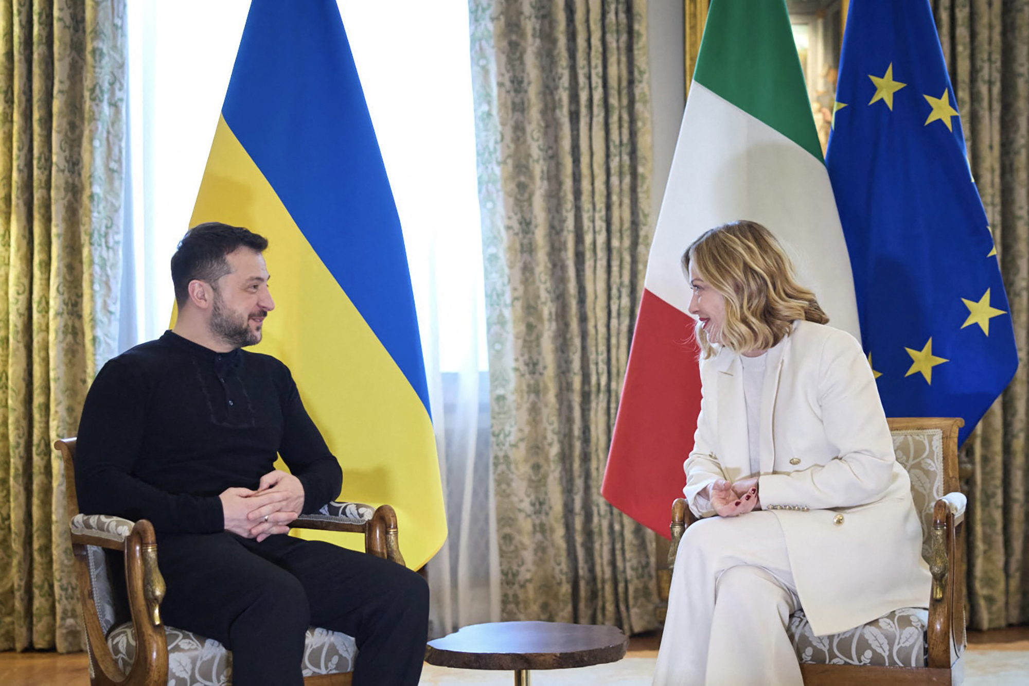 President Zelensky and Giorgia Meloni in March