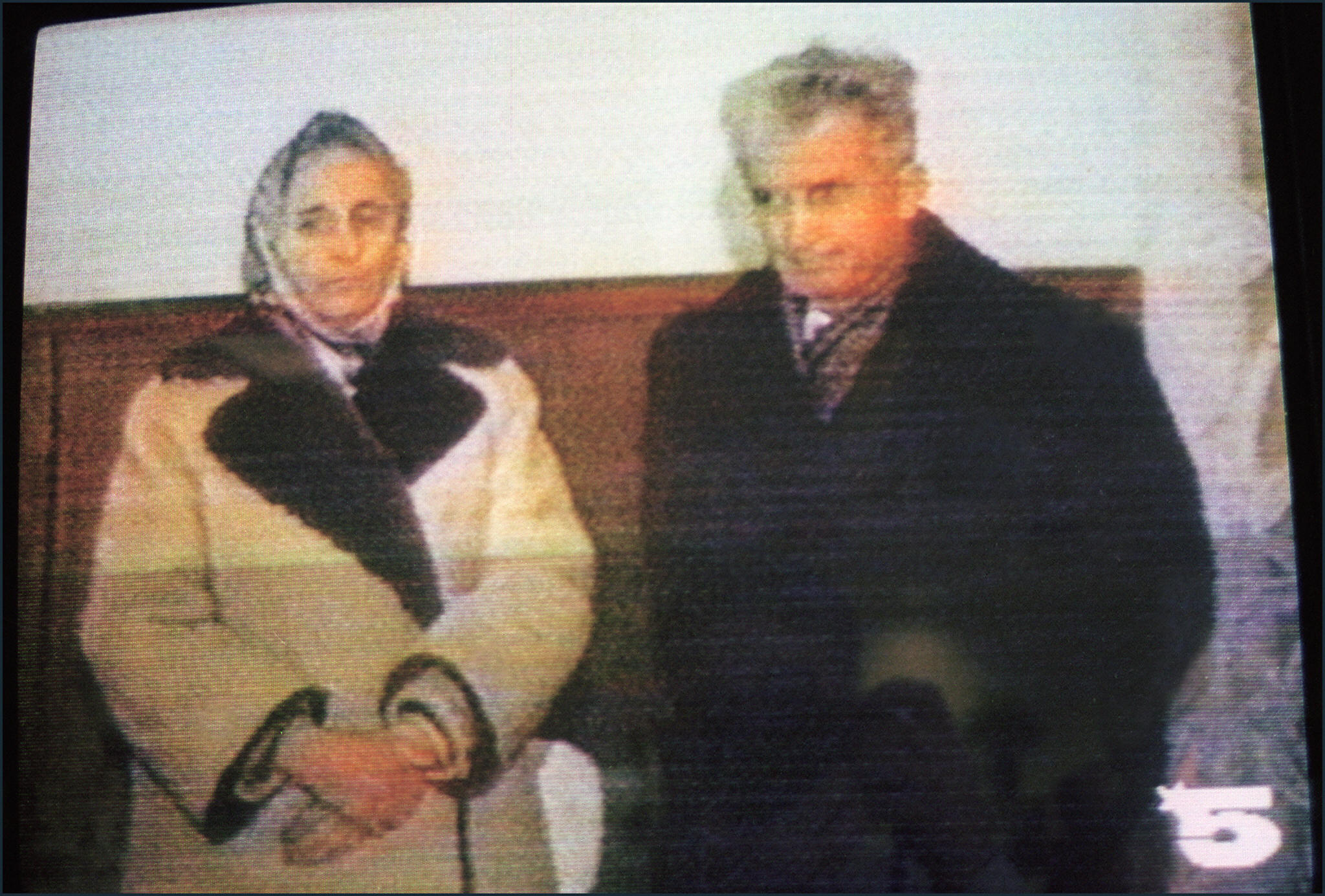 TV grab of Elena and Nicolae Ceaușescu during their trial.