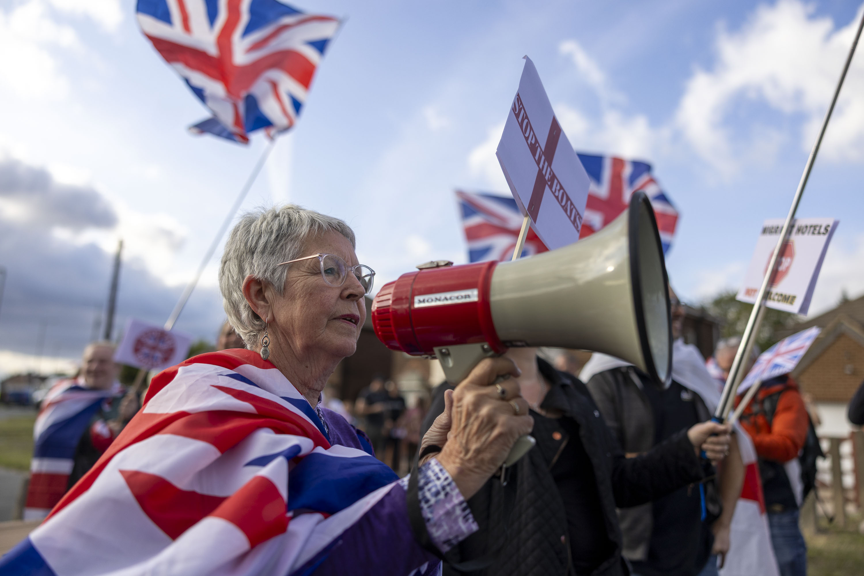 Protestors outside the Britannia Hotel in Leeds.