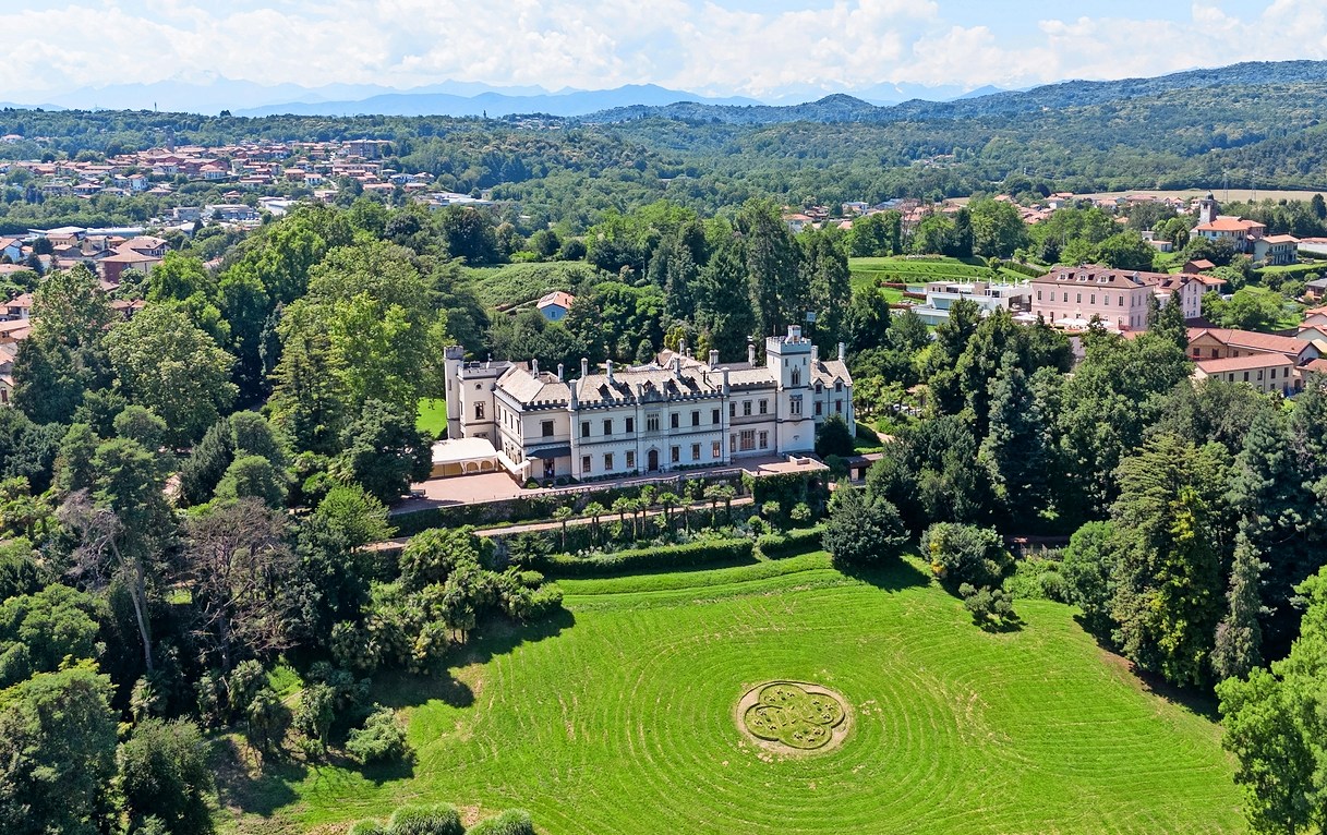 Aerial view of Castello Dal Pozzo in Oleggio Castello, Italy.