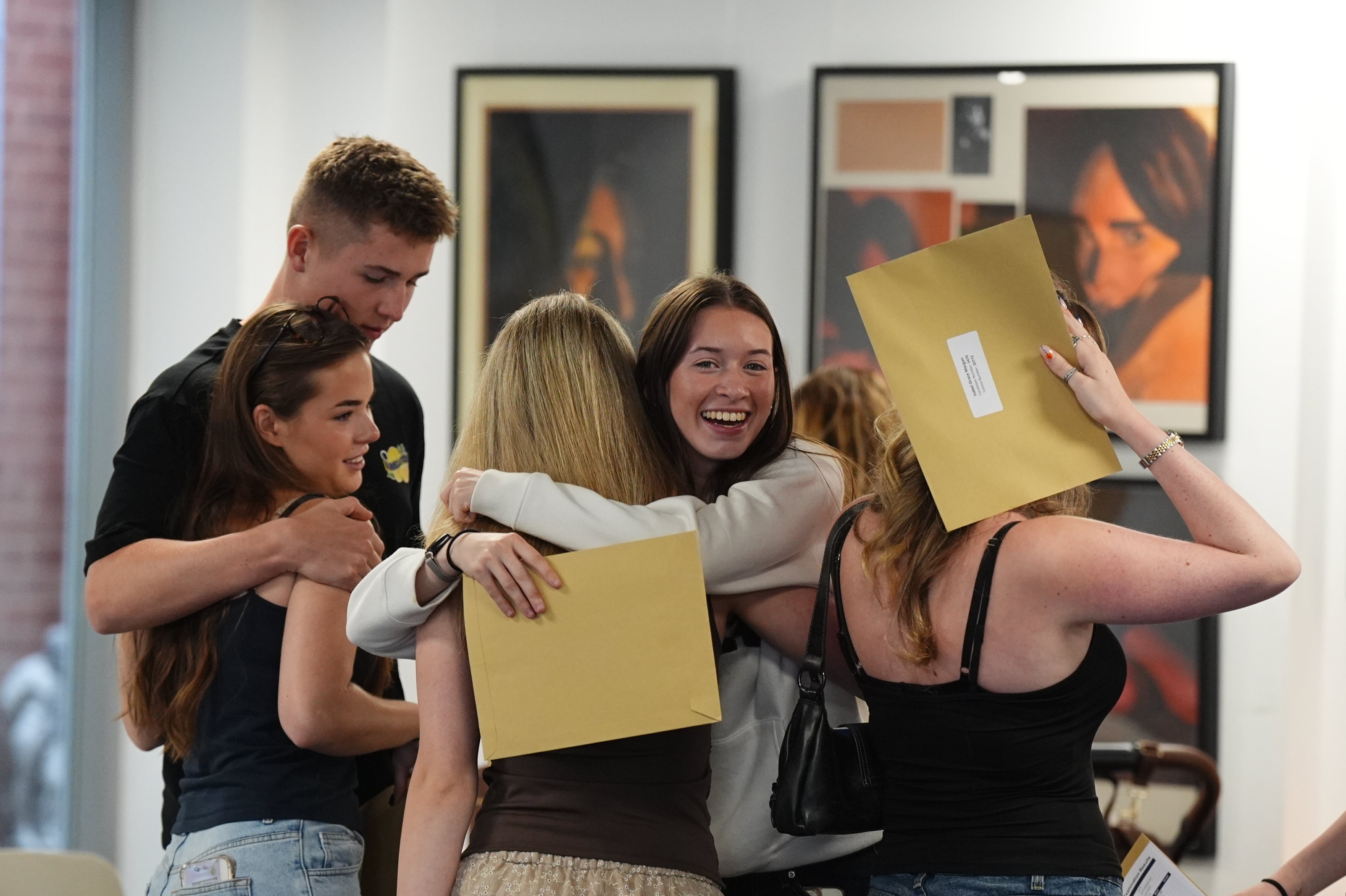 Students receive their A-level results at Solihill School on Thursday