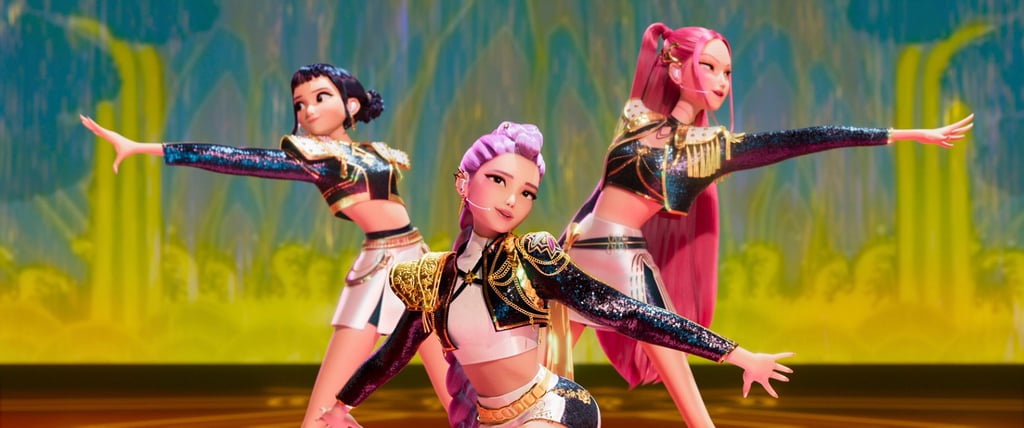 A still from KPop Demon Hunters, featuring the girl group Huntr/x on stage. Photo: Netflix via AP